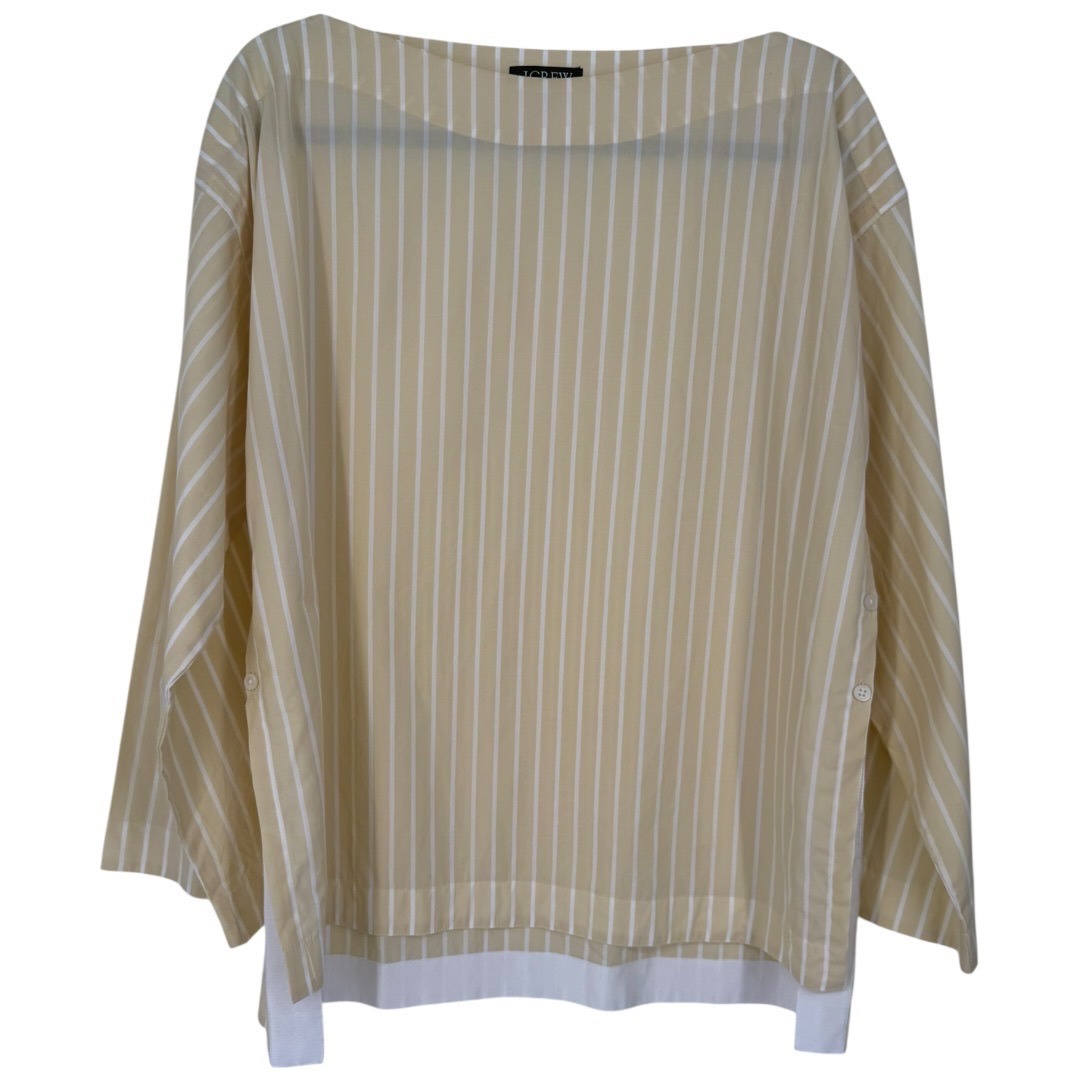 J Crew Women's Striped Boatneck Long Sleeve Blouse Top Yellow Size Medium Casual